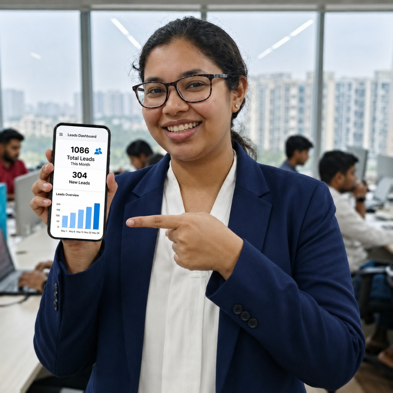 SMM expert in Pathanamthitta showcasing social media lead generation results on a smartphone